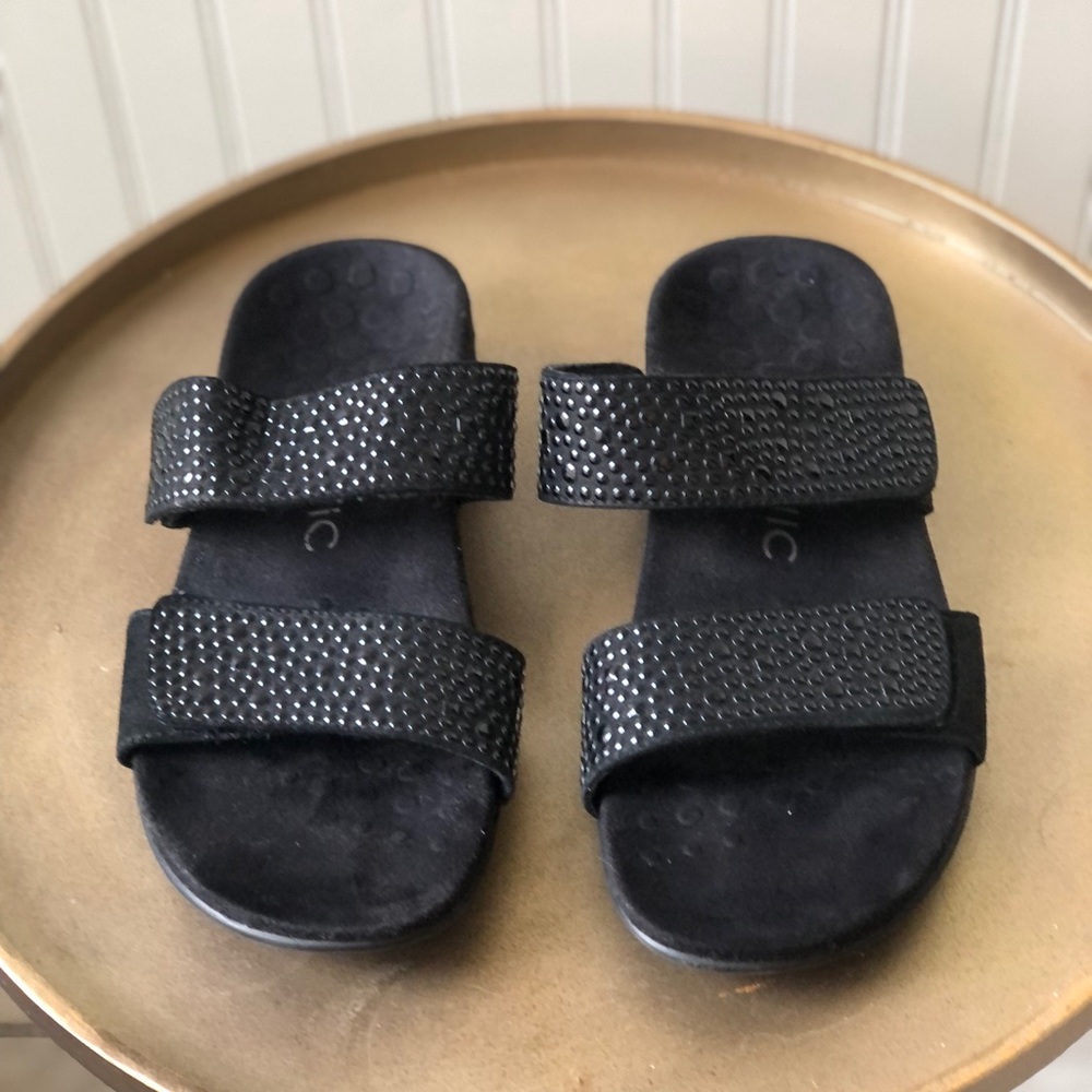 VIONIC ORTHAHEEL | SAMOA DOUBLE STRAP SLIDE SANDALS | 5 | BLACK | EUC